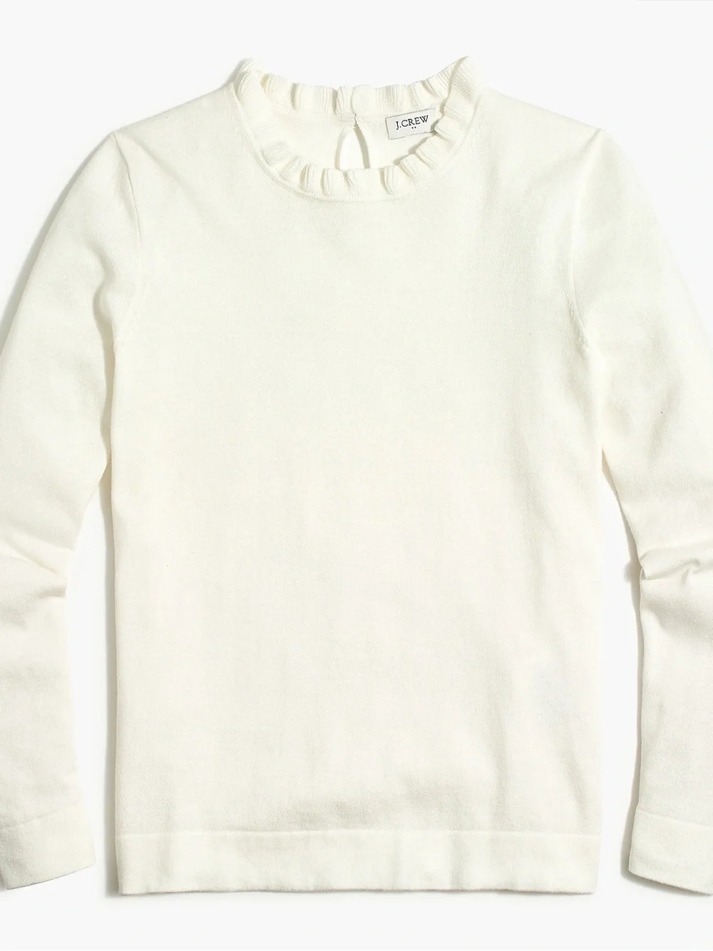 J. Crew Cream Ruffle-Trim Crewneck Sweater